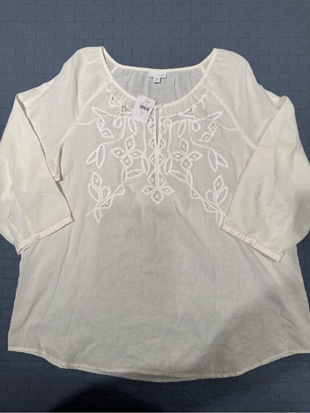 J. Jill White Embroidered Cotton Peasant Blouse